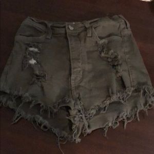 Army green denim shorts